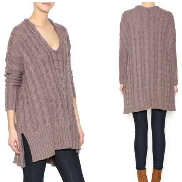Free People Size XS Easy Cable Brown V-Neck Sweater - Picture 3 of 14